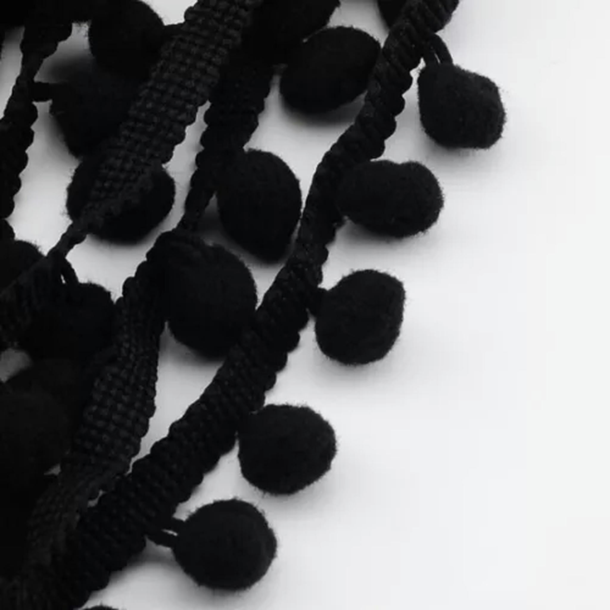 U8MO Pompom Trim Ball Fringe Ribbon DIY Sewing Accessory Lace 1/5/15 yards-Black-5 yds