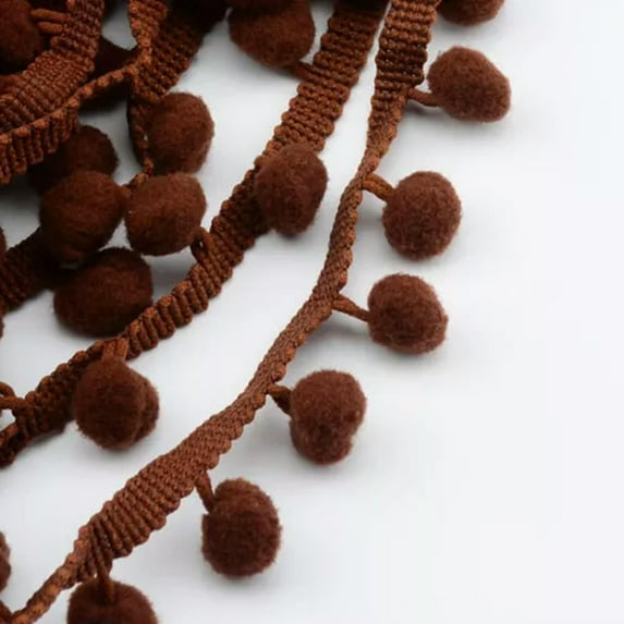 U8MO Pompom Trim Ball Fringe Ribbon DIY Sewing Accessory Lace 1/5/15 yards-Coffee-1 yd
