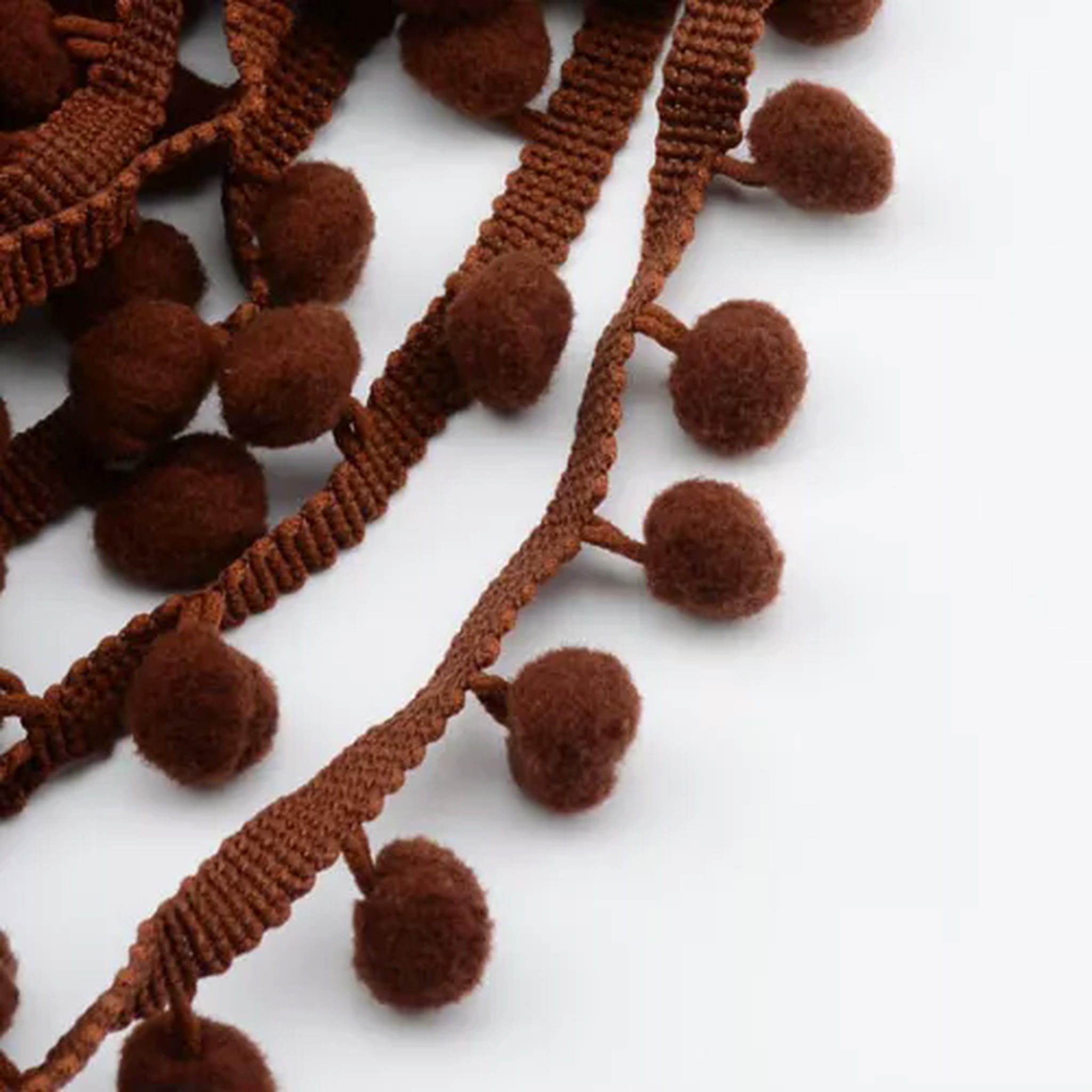 U8MO Pompom Trim Ball Fringe Ribbon DIY Sewing Accessory Lace 1/5/15 yards-Coffee-5 yds