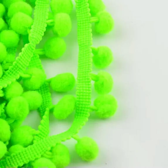 U8MO Pompom Trim Ball Fringe Ribbon DIY Sewing Accessory Lace 1/5/15 yards-Fluorescent green-15 yds