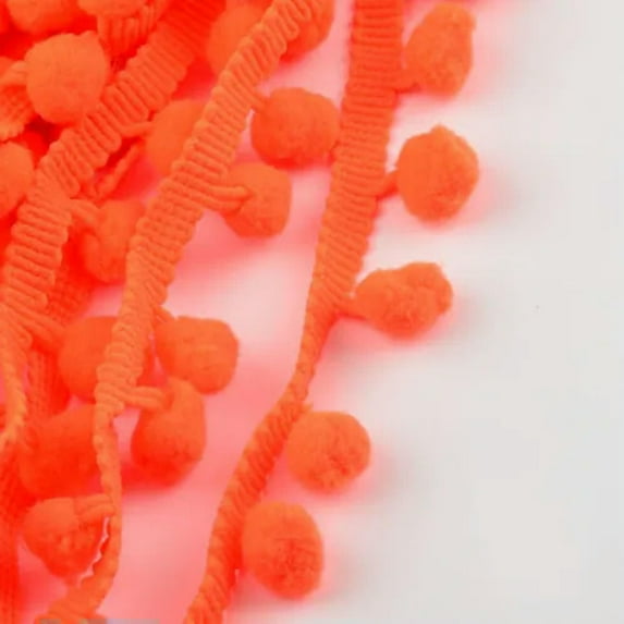 U8MO Pompom Trim Ball Fringe Ribbon DIY Sewing Accessory Lace 1/5/15 yards-Orange-15 yds