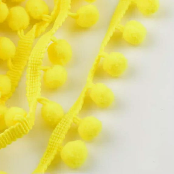 U8MO Pompom Trim Ball Fringe Ribbon DIY Sewing Accessory Lace 1/5/15 yards-Yellow-15 yds