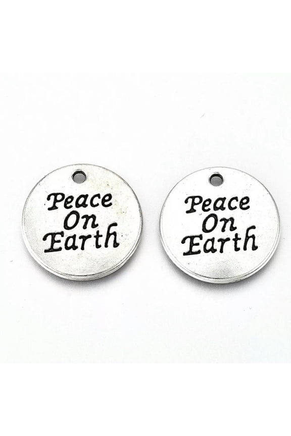 Quote Charms Inspirational Word Pendants Peace on Earth Antiqued silver 20mm 2pc