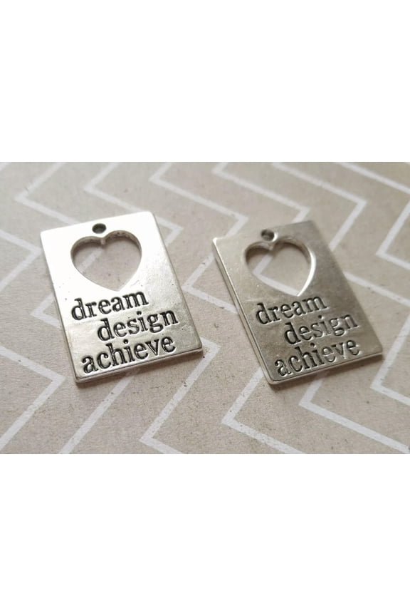 Quote Pendants Antiqued Silver Word Charms Dream Design Achieve Inspirational 2p