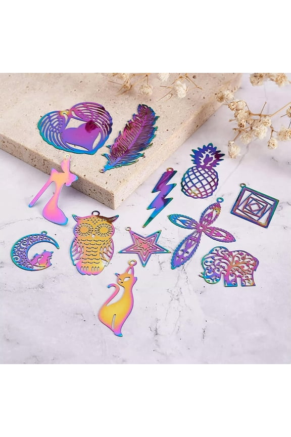 Rainbow Charms Bulk Stainless Steel Cross Pendants Cat Findings 48p