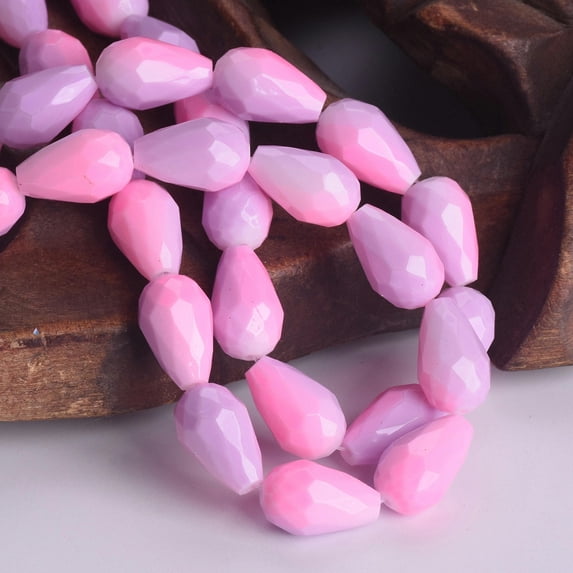 U8MO Rainbow Colorful Coated 12x8mm 15x10mm Teardrop Faceted Opaque Glass Loose Beads-Pink Purple-15x10mm (20pcs)