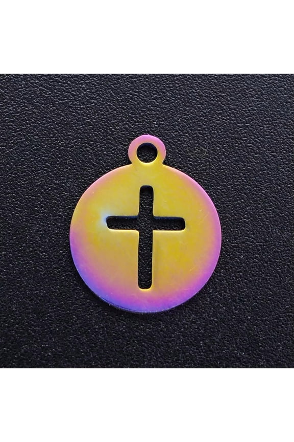 Rainbow Cross Charm Stainless Steel Metal Christian Religious Jewelry Pendant