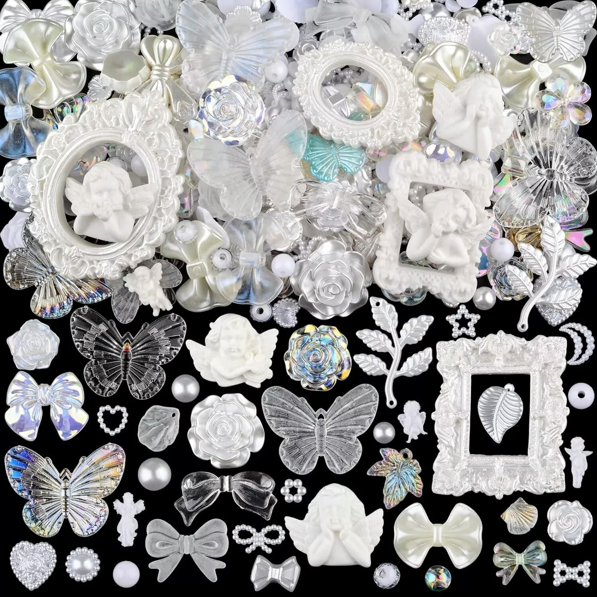 U8MO Resin Cabochons Butterfly Slime Charms White Gray Bulk Assorted Lot 350pcs