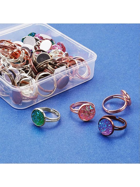 Ring Making Kit Blanks Resin Druzy Flatbacks Cabochons Diy Easy Beginners 40pcs