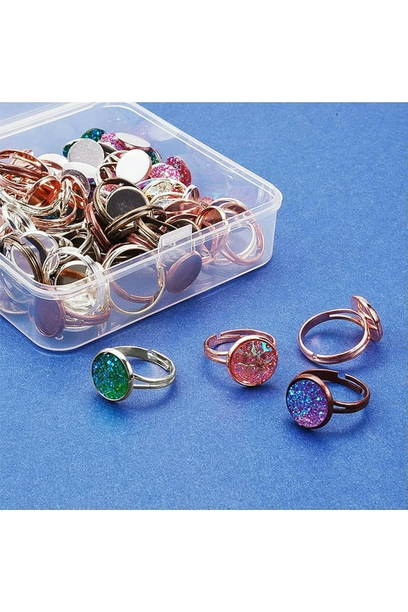 Ring Making Kit Blanks Resin Druzy Flatbacks Cabochons Diy Easy Beginners 40pcs