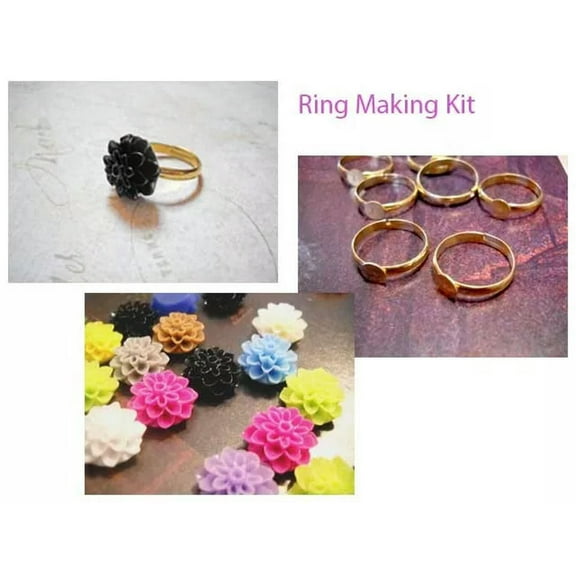 U8MO Ring Making Kit Ring Blanks Resin Flower Flatbacks Cabochons Makes 5 Rings