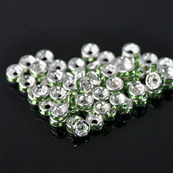 U8MO Rondelle 4mm 5mm 6mm 8mm 10mm 12mm Crystal Rhinestone Metal Loose Spacer Beads-5mm 100pcs-Light Green