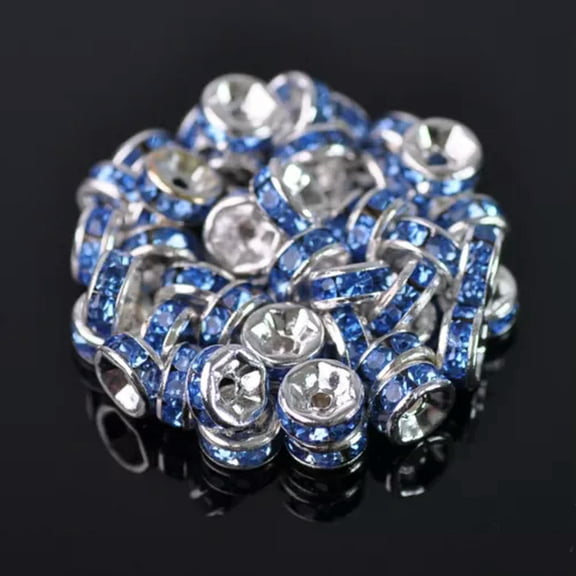 U8MO Rondelle 4mm 5mm 6mm 8mm 10mm 12mm Crystal Rhinestone Metal Loose Spacer Beads-8mm 50pcs-Light Blue