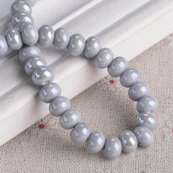 U8MO Rondelle 6x4mm 8x5mm Shiny Glossy Glazed Ceramic Porcelain Loose Spacer Beads-Gray-8x5mm (20pcs)