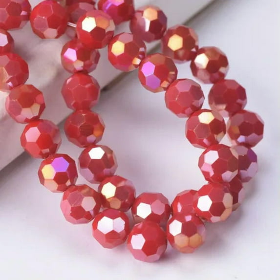U8MO Round 3mm 4mm 6mm 8mm 32 Facets Faceted Cut Crystal Glass Loose Beads AB Plated-3mm(100pcs)-Opaque Red AB