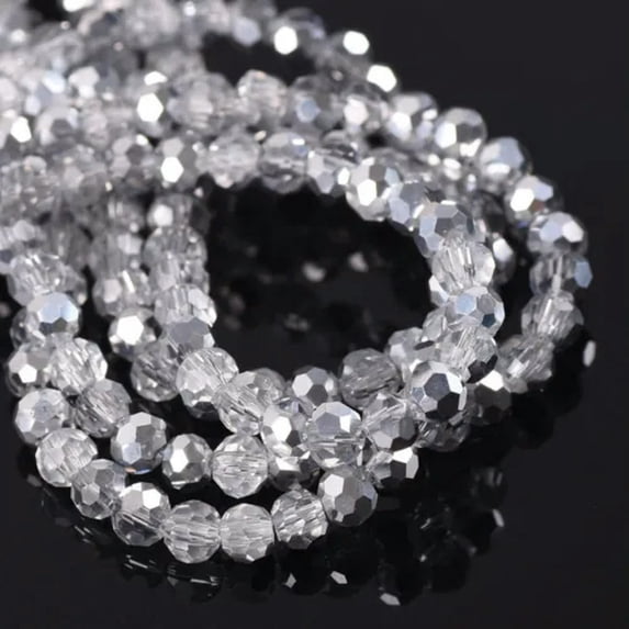 U8MO Round 3mm 4mm 6mm 8mm 32 Facets Faceted Cut Crystal Glass Loose Beads AB Plated-4mm(100pcs)-Half Silver