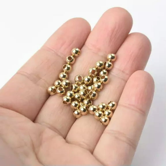 U8MO Round 4mm~18mm Solid Brass Metal Light Gold Loose Beads lot for Jewelry Making-5mm 50pcs