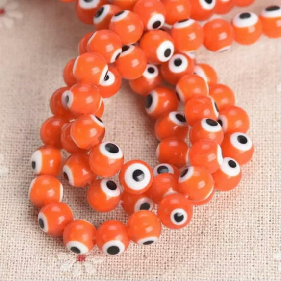 U8MO Round 6mm 8mm 10mm Evil Eye Pattern Handmade Millefiori Lampwork Glass Beads Lot-Orange-6mm (60pcs)