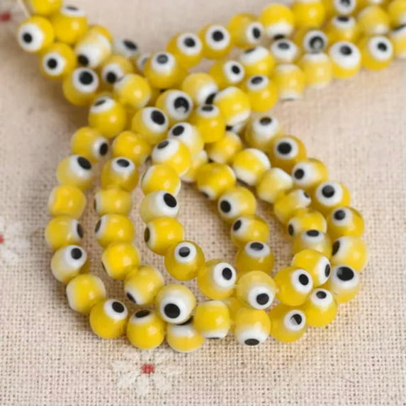 U8MO Round 6mm 8mm 10mm Evil Eye Pattern Handmade Millefiori Lampwork Glass Beads Lot-Yellow-6mm (60pcs)