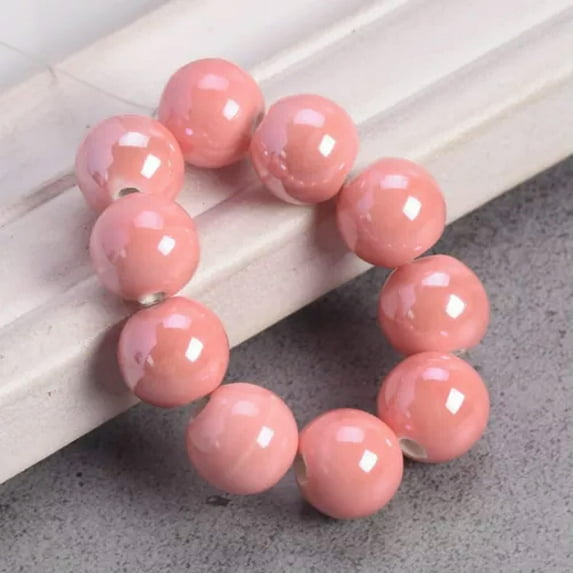 U8MO Round 8mm 10mm 12mm Shiny Glossy Ceramic Porcelain Loose Beads Jewelry Making-Pink-10mm 20pcs