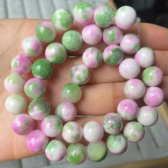 U8MO Round Colorful Jade 6mm 8mm 10mm 12mm Natural Stone Loose Beads For DIY Bracelet-1# Green Pink-12mm (10pcs)