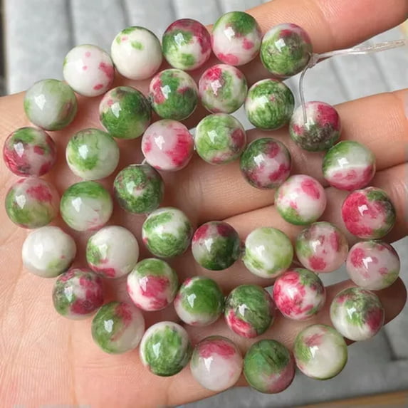 U8MO Round Colorful Jade 6mm 8mm 10mm 12mm Natural Stone Loose Beads For DIY Bracelet-20# Green Red-10mm (20pcs)