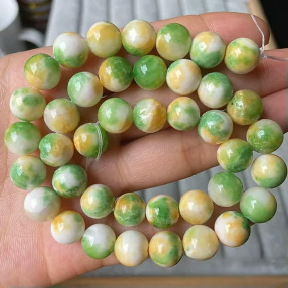U8MO Round Colorful Jade 6mm 8mm 10mm 12mm Natural Stone Loose Beads For DIY Bracelet-28# Green Yellow-12mm (10pcs)
