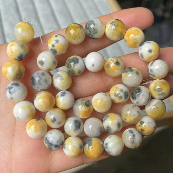 U8MO Round Colorful Jade 6mm 8mm 10mm 12mm Natural Stone Loose Beads For DIY Bracelet-8# Yellow Gray-12mm (10pcs)