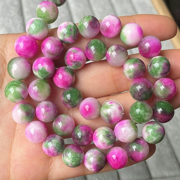 U8MO Round Colorful Jade 6mm 8mm 10mm 12mm Natural Stone Loose Beads Lot DIY Jewelry-6mm (50pcs)-Green Rose