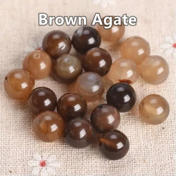 U8MO Round Natural Agate Stone Gemstone Loose Beads 4mm 6mm 8mm 10mm 12mm 14mm-Brown Agate-4mm (50pcs)
