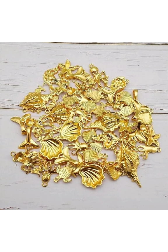 Sea Charms Bulk Lot Ocean Jewelry Making Supplies Beach Themed Gold 100grams