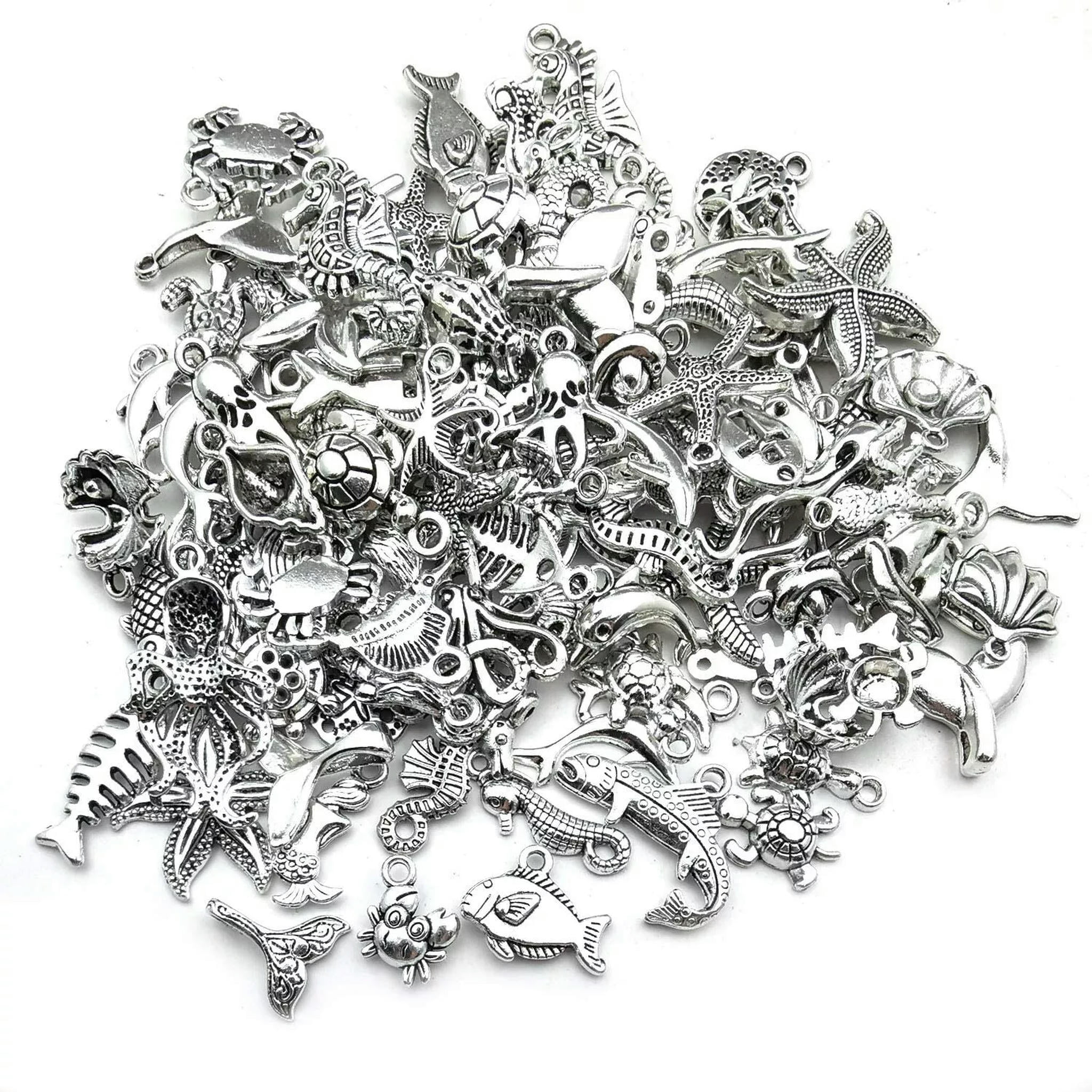 U8MO Sea Charms Bulk Lot Ocean Jewelry Making Supplies Beach Themed Silver 100pcs
