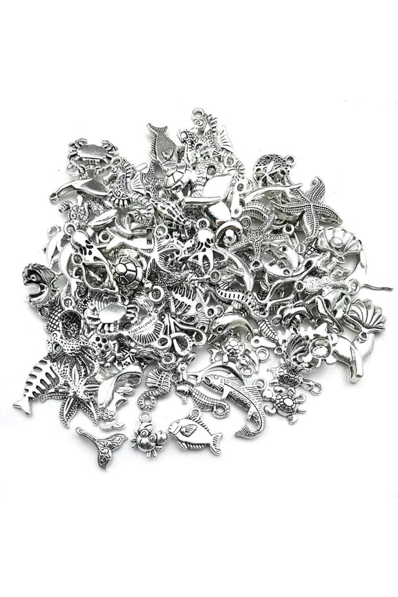 Sea Charms Bulk Lot Ocean Jewelry Making Supplies Beach Themed Silver 100pcs