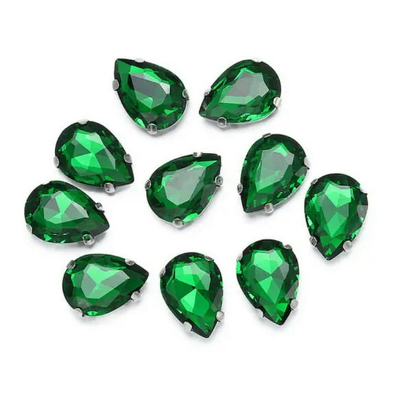 U8MO Sew On Crystal Glass Rhinestones Flat Back Claw Cup Craft Beads DIY Jewelry-Gold 13x18mm 10pcs-Green