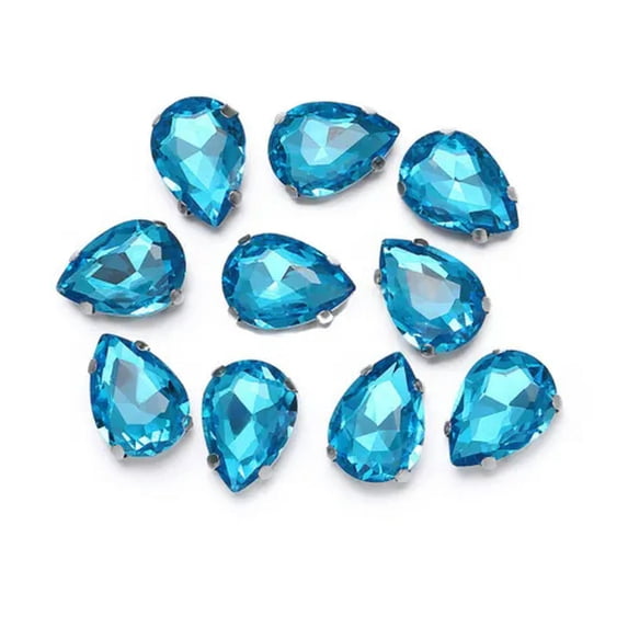 U8MO Sew On Crystal Glass Rhinestones Flat Back Claw Cup Craft Beads DIY Jewelry-Gold 13x18mm 10pcs-Lake Blue