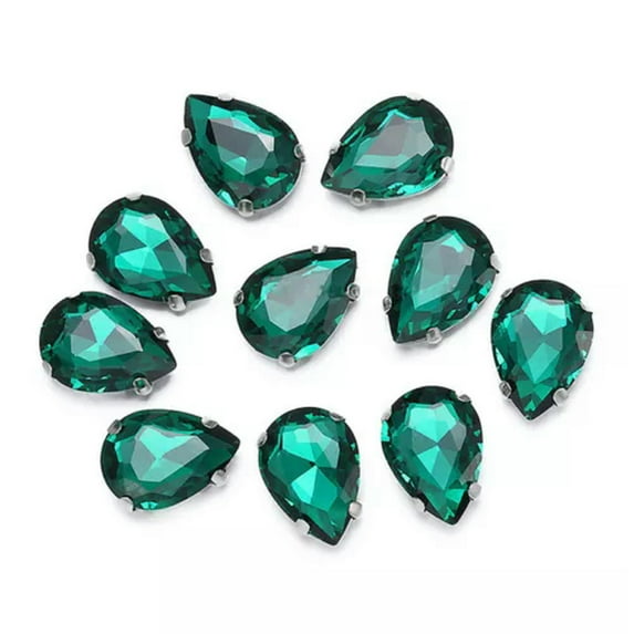U8MO Sew On Crystal Glass Rhinestones Flat Back Claw Cup Craft Beads DIY Jewelry-Silver 10x14mm 10pcs-Peacock Green