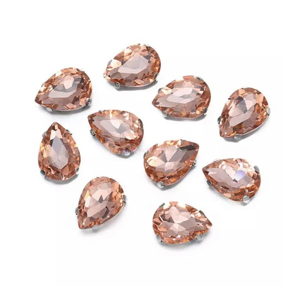 U8MO Sew On Crystal Glass Rhinestones Flat Back Claw Cup Craft Beads DIY Jewelry-Silver 18x25mm 5pcs-Light Rose