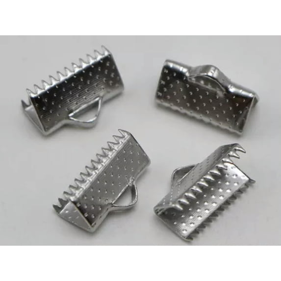 U8MO Silver Tone Textured Ribbon Necklace Cord End Caps Crimp Tips 6mm-30mm Craft DIY-100pcs 13X8mm