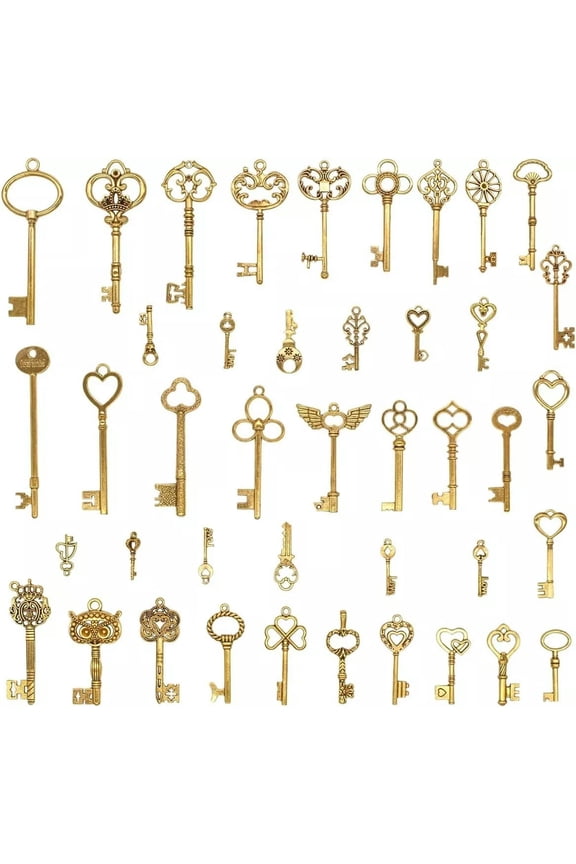 Skeleton Key Pendants Antiqued Gold Big Keys Large Wedding Favors Steampunk 42p