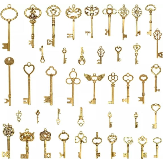 U8MO Skeleton Key Pendants Antiqued Gold Big Keys Large Wedding Favors Steampunk 42p