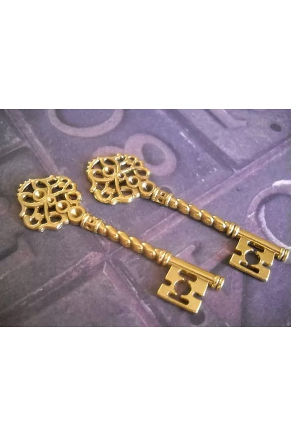 Skeleton Key Pendants Antiqued Gold Large Steampunk Wedding 68mm 10pcs