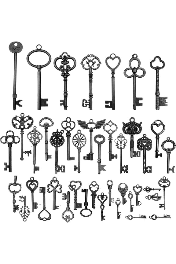 Skeleton Key Pendants Black Gunmetal Big Keys Large Wedding Favors Steampunk 42p