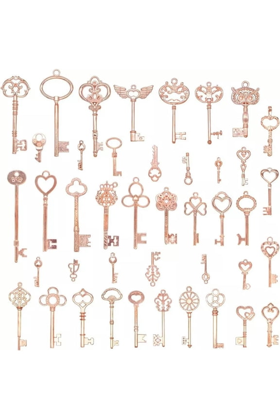 Skeleton Key Pendants Rose Gold Big Keys Large Wedding Favors Steampunk 42p