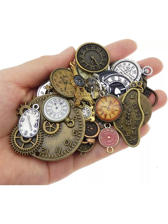 Steampunk Clock Charms Antiqued Bronze Silver Jewelry Supplies Mixed Lot 5pcs