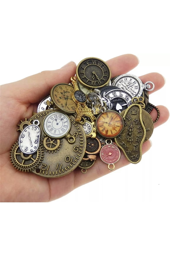 Steampunk Clock Charms Antiqued Bronze Silver Jewelry Supplies Mixed Lot 5pcs
