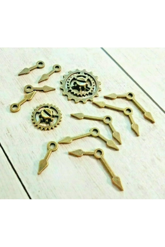 Steampunk Gears Charms Clock Hands Set Antiqued Bronze Jewelry Supplies 12pcs