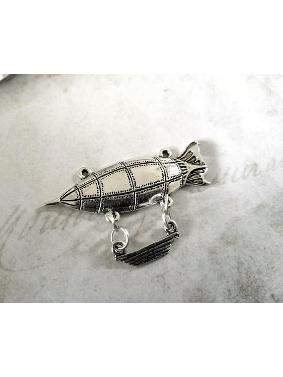 Steampunk Pendant Antiqued Silver Spaceship Charm Rocket Pendant Blimp Charm