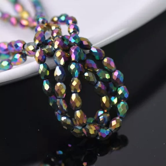 U8MO Teardrop 50pcs 6x4mm Faceted Crystal Glass DIY Loose Spacer Beads Findings-Metal Colorized