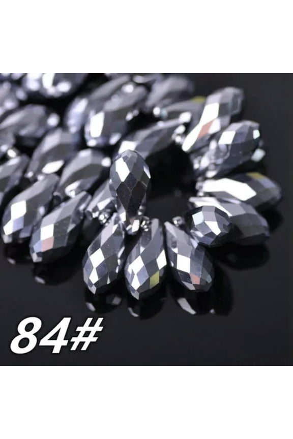 Teardrop Faceted Crystal Glass 12x6mm 16x8mm 20x10mm 25x12mm Loose Pendant Beads-84# Silver-16x8mm (20pcs)