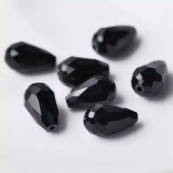 U8MO Teardrop Faceted Crystal Glass Loose Crafts Beads lot 5x3 7x5 12x8 15x10 18x12mm-102# Black-7x5mm (50pcs)